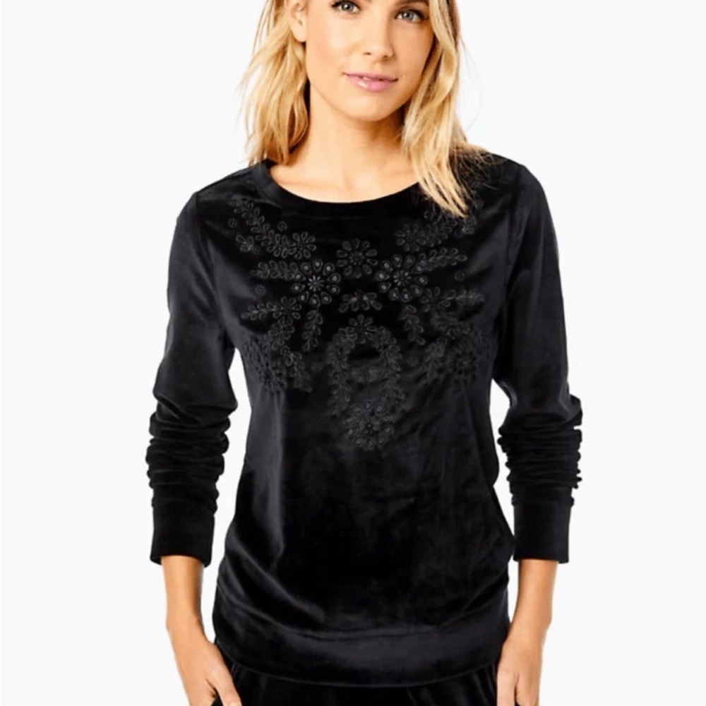 Lilly Pulitzer Rami Velour Sweatshirt in Onyx Black size XS